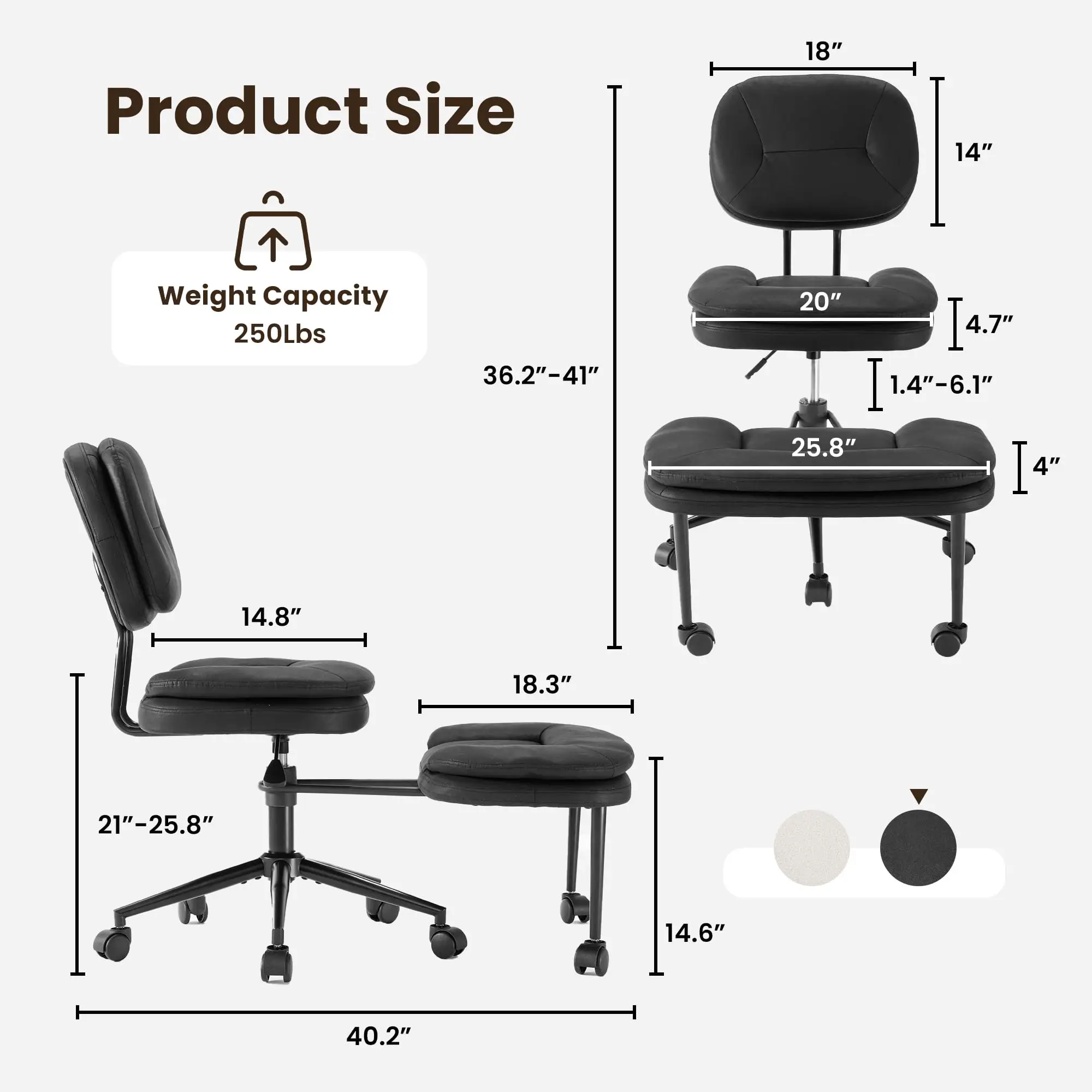 Criss Cross Legged Chair with Wheels, Kneeling Office Chair, Black