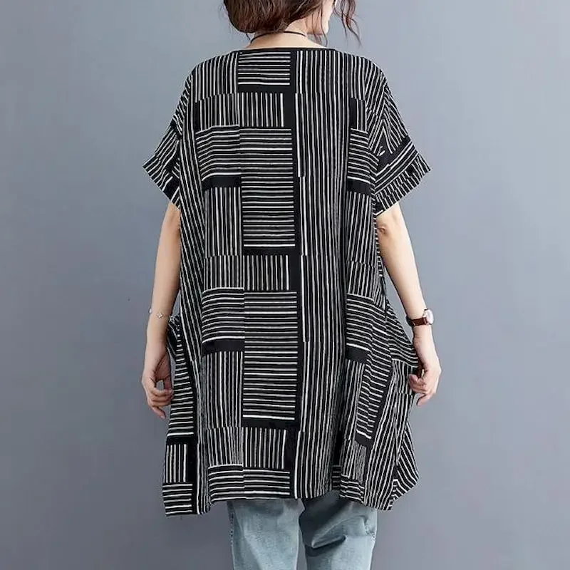Robes amples décontractées pour femmes, t-shirt à rayures, jupe, Protection solaire, manches courtes, tendance d'été, robe fine surdimensionnée