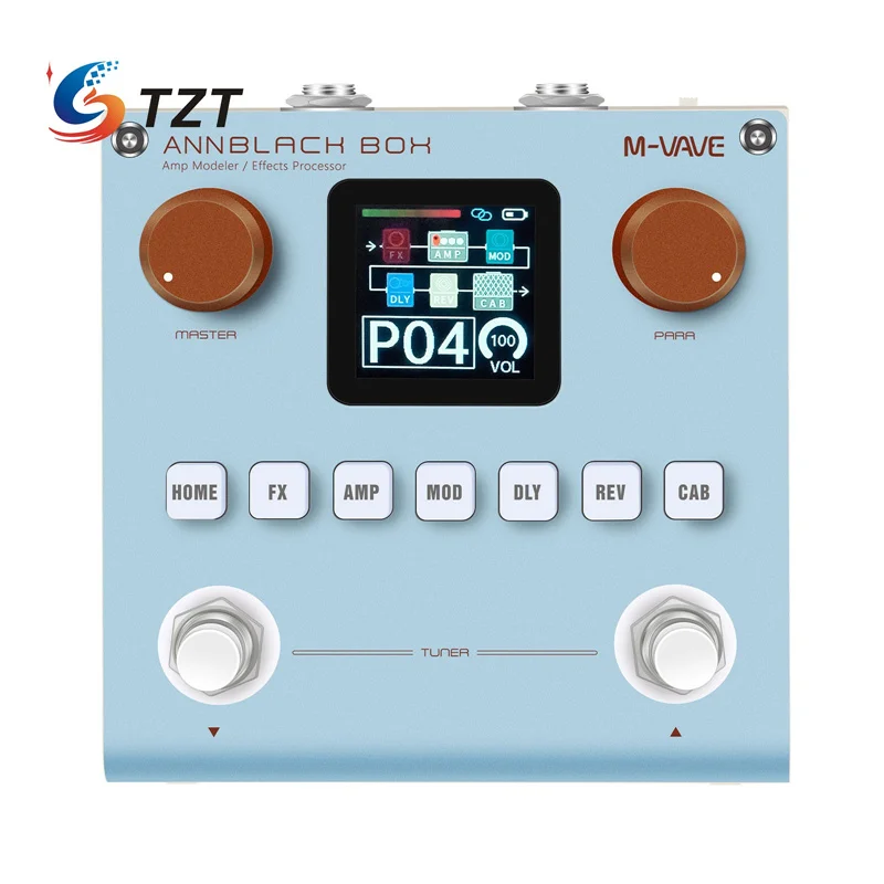 

TZT M-WAVE Blue ANNBLACK BOX Педаль эффектов для электрогитары Многофункциональный усилитель Моделитель Процессор эффектов с экраном 1,54 дюйма