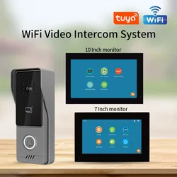 7/10 Inch Video Intercom 1080P Doorbell for Apartment 2-Monitor Kit House Wifi Door Phone Security Home System Swipe Card Unlock