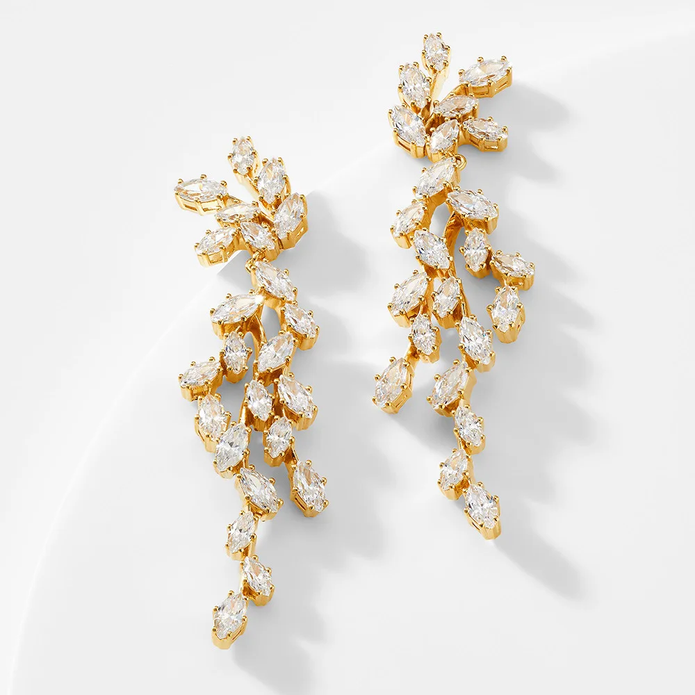 Graceful Zircon Branch Wedding Earrings for Women Statement  Accessories Elegant Design Bridal Dangle Earrings Handmade Jewelry