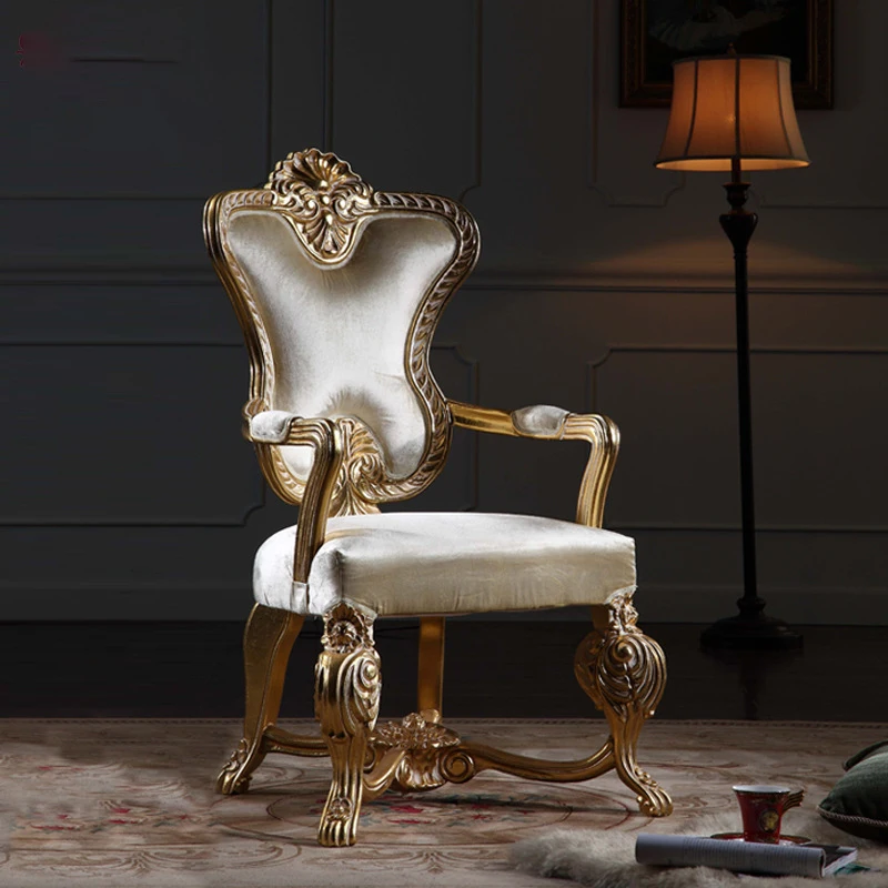 

Neoclassical solid wood carving furniture Baroque style armchair European luxury dining chair with armrests