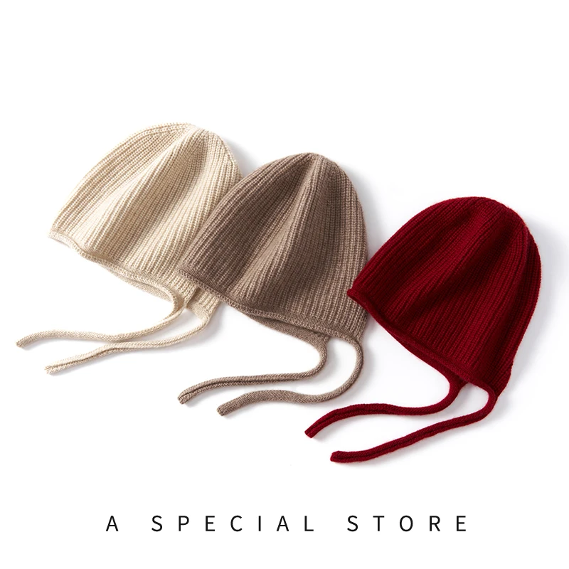 Knitted Cashmere Warm Trapper Hat Winter Women Wool Hats Bomber Hats Casual Adult Caps Ear Flaps Bomber Caps For Women's Bone