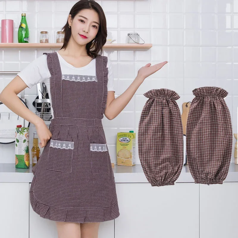 Waterproof apron women's cotton princess home kitchen cooking Korean fashion restaurant strap-style cooking oil-proof coverall