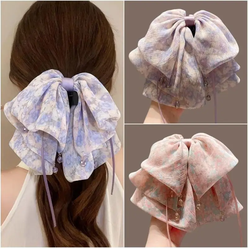 Z.Elegant Women Large Bow Hair Claw Fashion Multi-layer Big Bowknot Barrettes Hairpin Multi-color Ponytail Clip Hair Accessories