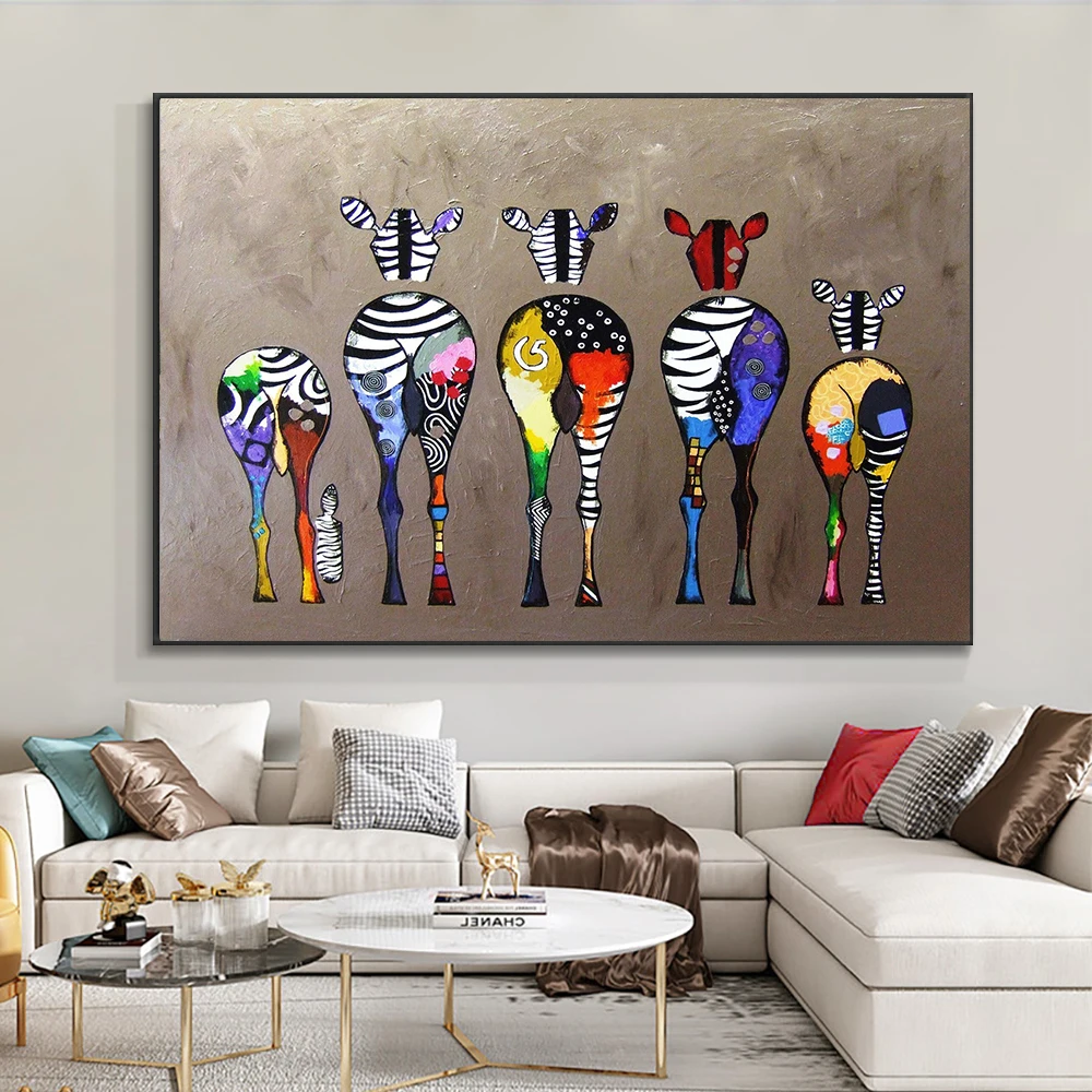 Banksy Abstract Zebra Art, Colorful Zebra Animal Canvas Painting Print, Poster for Living Room Bedroom Home Decor, No Frame.