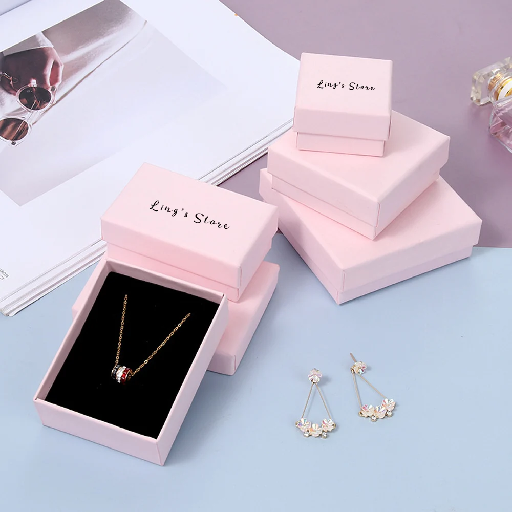 

100Pcs Lovely Custom Logo Jewelry Kraft Box Rings Earrings Studs Pendant Bracelet Brooch Packaging Gift Organizer Wedding Favors
