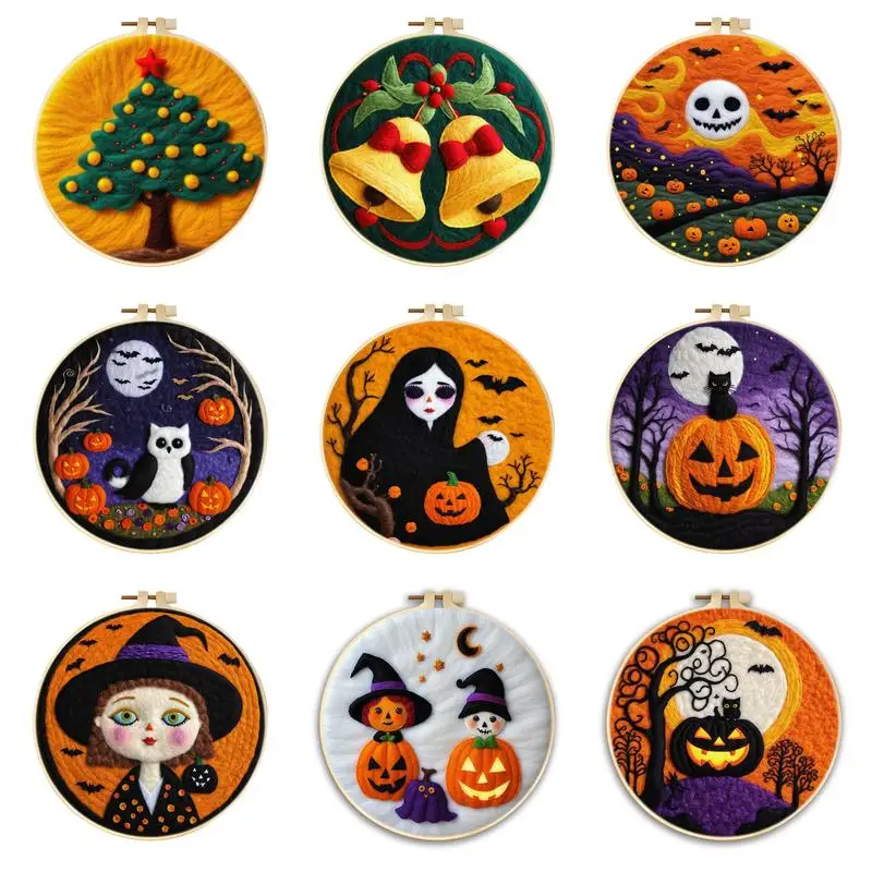 

Pumpkin Needle Felt Starter Kits For Adults Diy Wool Felting Painting Beginners Kit Embroidery Frame Wool Needlework Crafts