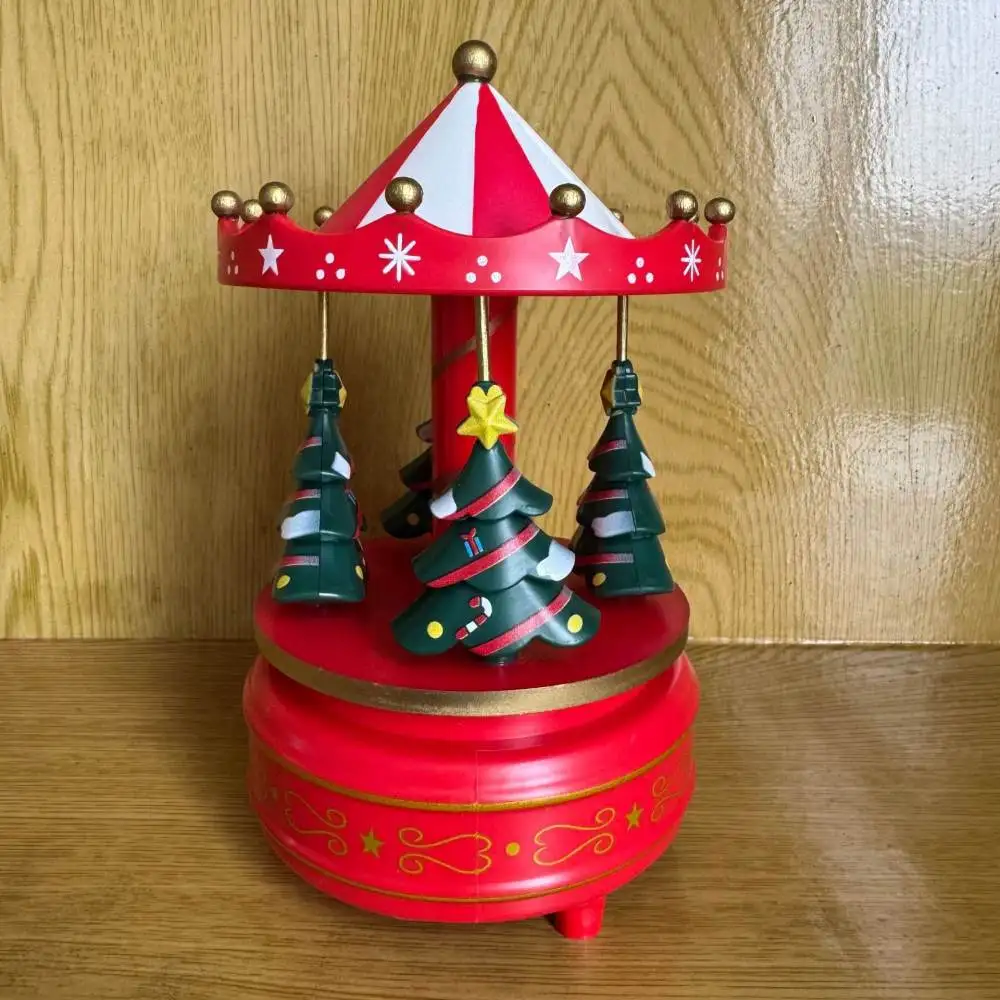 Vintage Carousel Music Box Merry Go Round Wood Musical Craft Birthday Cake Decoration European Style Home Ornament Xmas Present