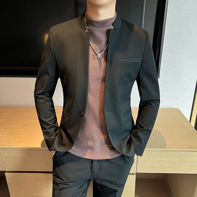 M-5XL men's slim-fit business casual jacket, solid color versatile stand collar Chinese-style coat for daily wear  autumn 2024.