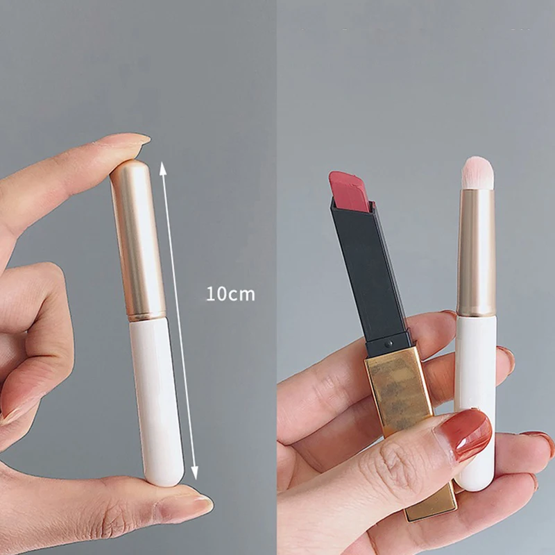 Pincel de lápiz labial corrector de cabeza redonda con cubierta, tapa de transporte, suave, sintético, brillo de labios, maquillaje, cosmético