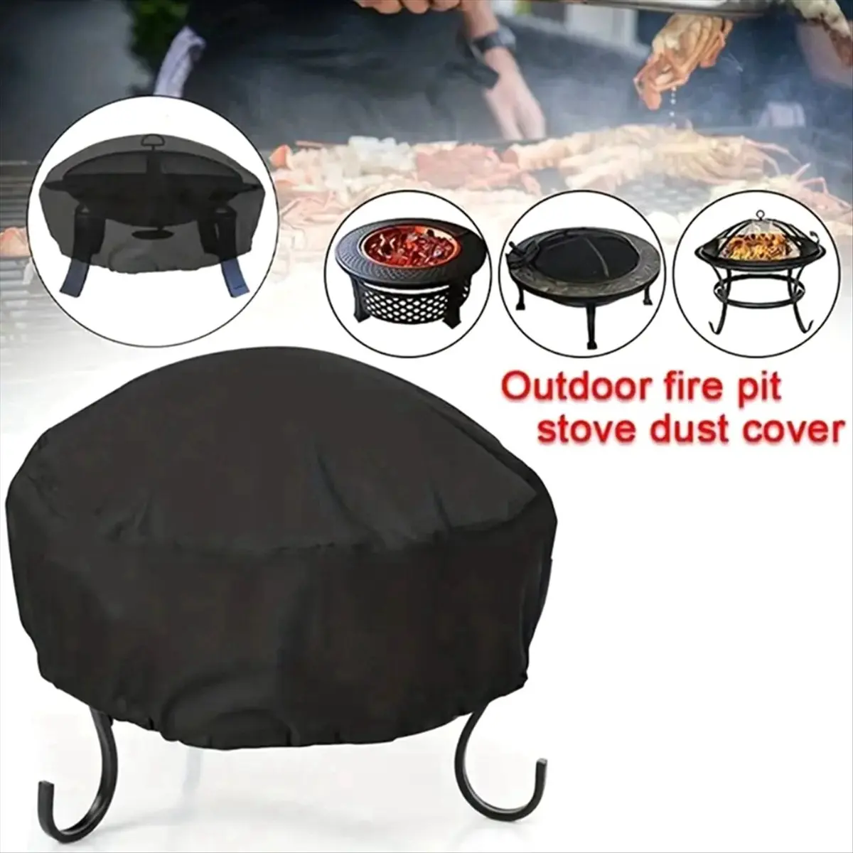 【~ New A20Z】Fire Pit Cover Dust Cover Waterproof, Heavy Duty, Heat & BBQ Grill Cover for Outdoor Protection,85x40CM