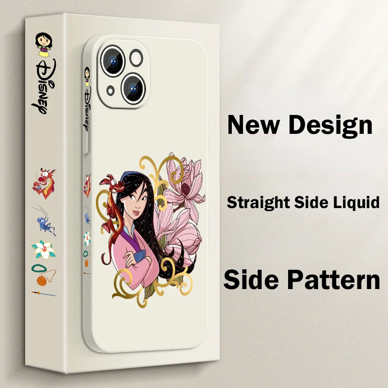 Disney Mulan Cartoon Phone Case For Apple iPhone 15 14 13 12 11 Pro Max Plus 8 7 SE Liquid Left Rope Capa Cover