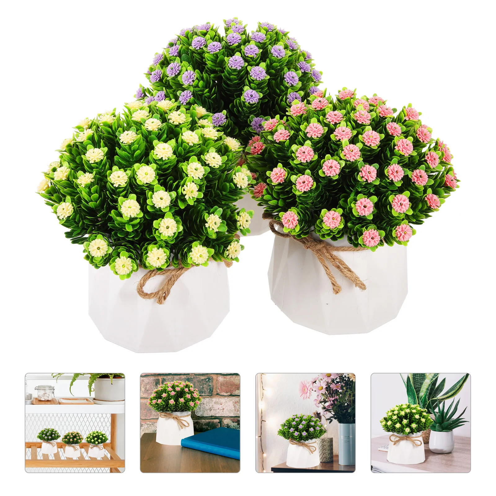 

3 Pcs Artificial Succulents Babies Breath Flowers Decorative Plastic Planter Faux Green Plant Home Office Living Room nament
