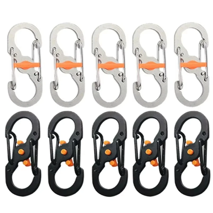 

New 5Pcs Outdoor Camping S Type Carabiner with Lock Mini Keychain Hook Anti-Theft Portable Camping Backpack Buckle Key-Lock Tool