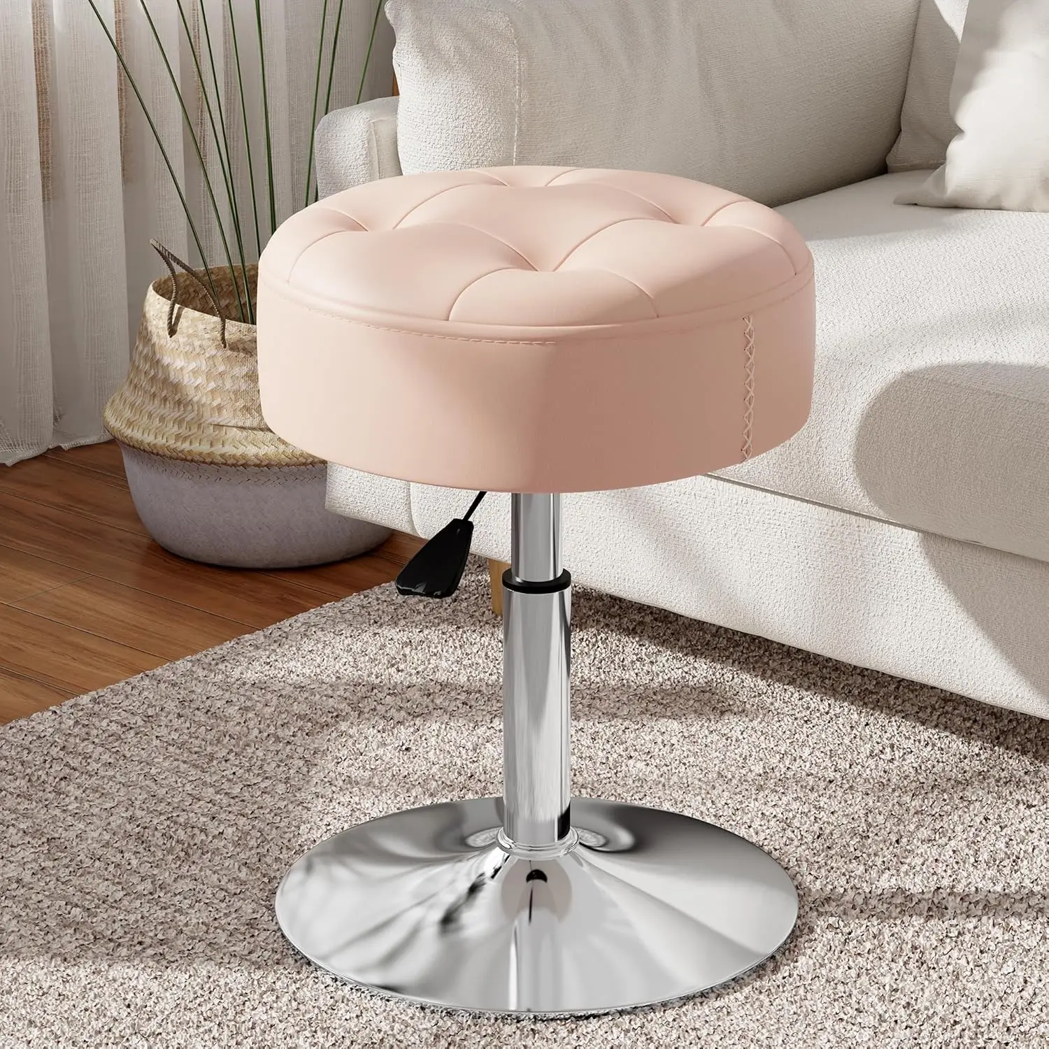 

® Adjustable Pink Vanity Stool, Swivel Vanity Stool Chair For Makeup Room, Small Stool Chair For Vanity Bathroom, Round Ottoman