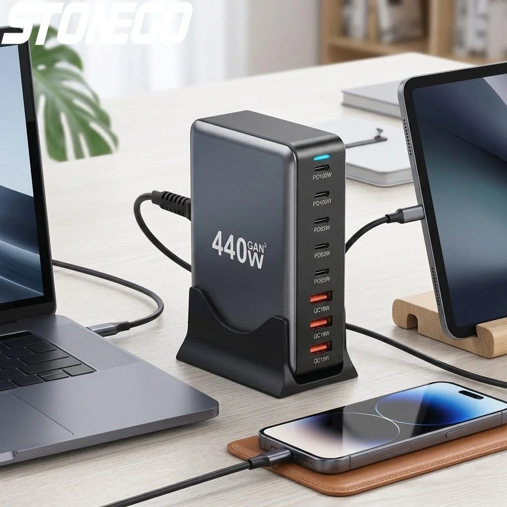 

8-портовая зарядная станция USB-C мощностью 440 Вт с двумя портами PD по 100 Вт для MacBook Pro, Air, iPad, iPhone всех моделей, быстрое зарядное устройство