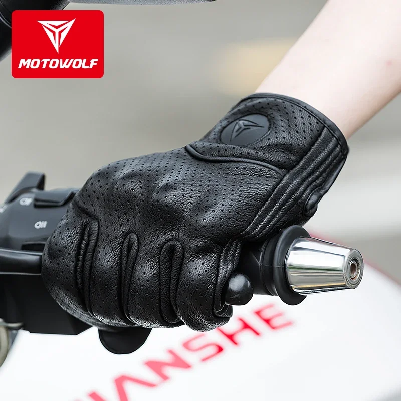 

Motowolf Men's Motorcycle Leather Gloves Motorcycle Summer Breathable Gloves All Finger Off-road Motorcycle Fall Resistant Glove