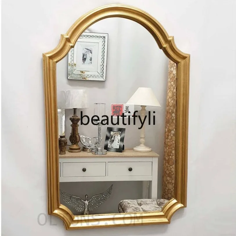 Franse retro gouden badkamerspiegel aan de muur gemonteerde cosmetische spiegel Europese entree woonkamer decoratieve spiegel
