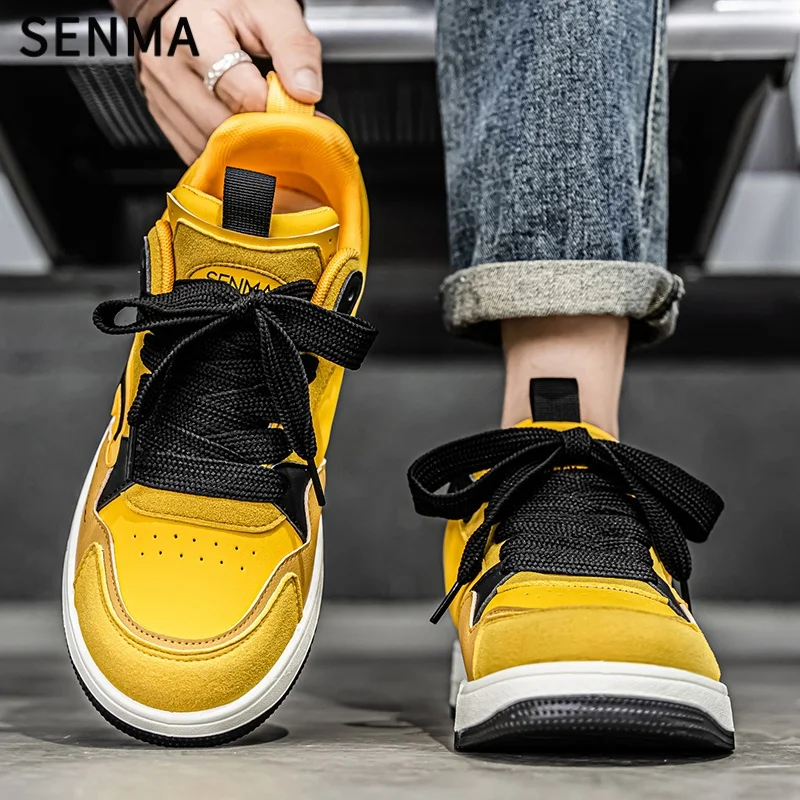 SENMA أحذية رجالية 2025 تنفس الترفيه أحذية رسمية الأصلي سميكة سوليد أحذية رياضية جلدية لينة أسفل أحذية تنس بيضاء