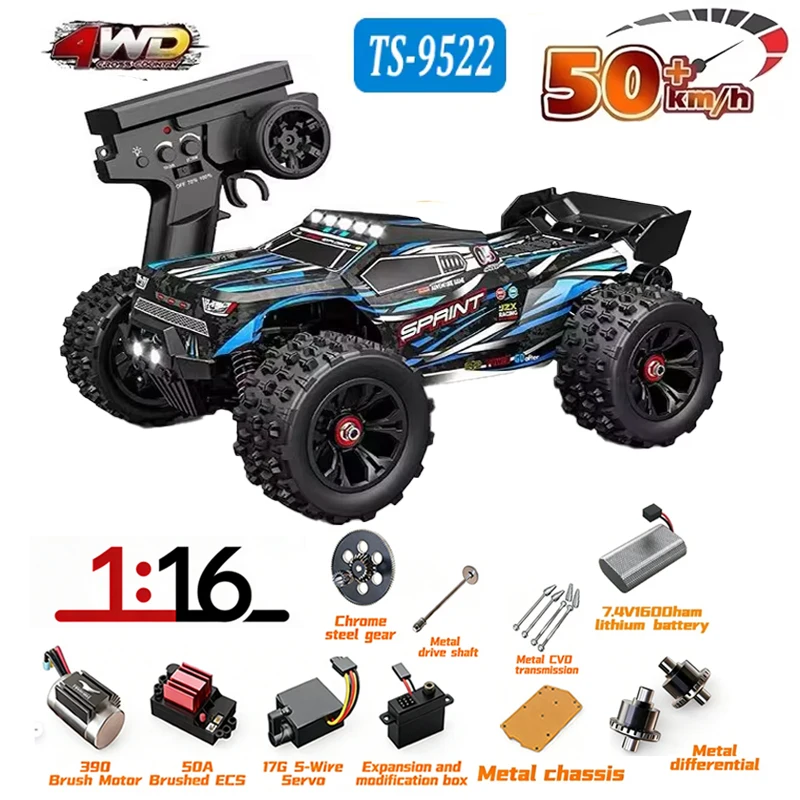 MJX Hyper TS 9522 pro RC auto borstelloze 4WD hoge snelheid 85km/u op afstand bestuurbare off-road truck met grote wielen, makkelijk te besturen voertuig