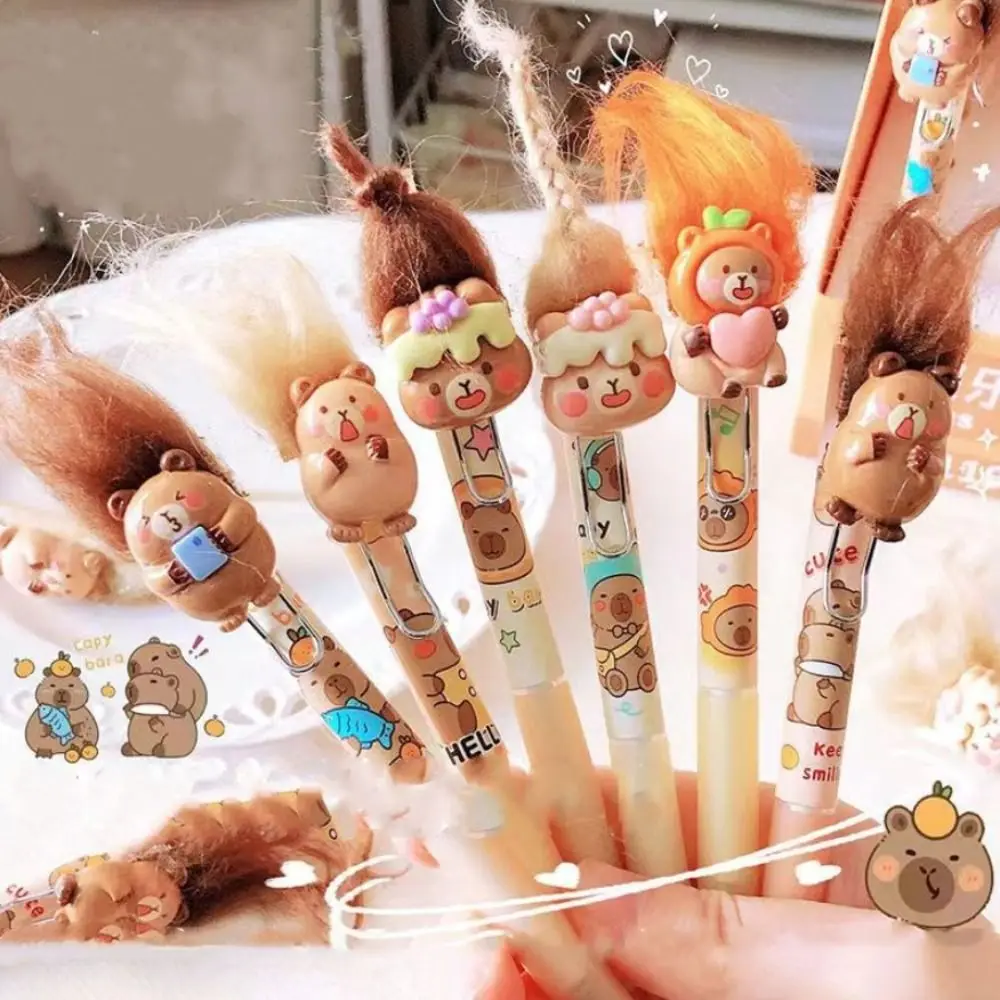 Creative Kawaii Capybara Gel Pen Cartoon Pretty Cute Erasable Pen 0.5mm Aesthetic DIY Hair Style Pen Kids