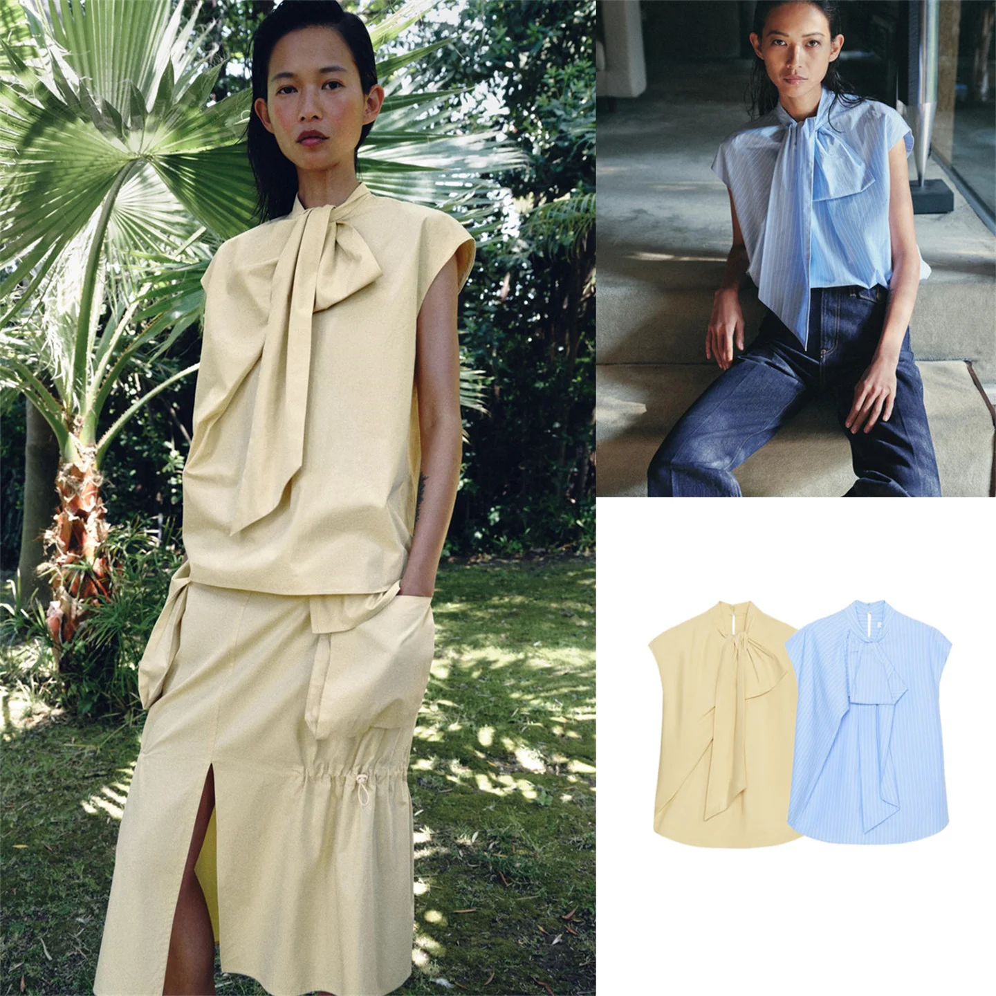 

Summer New Casual Style Women's Shirt Sleeveless round Neck Knot Cotton Polyester Blend Youth Regular Length Cardigan