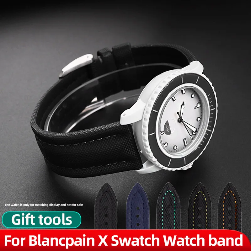 22MM Nylon cowhide leather Watchstrap For Blancpain X Swatch Wristband Bioceramic Scuba Fifty Fathoms Six Oceans series bracelet