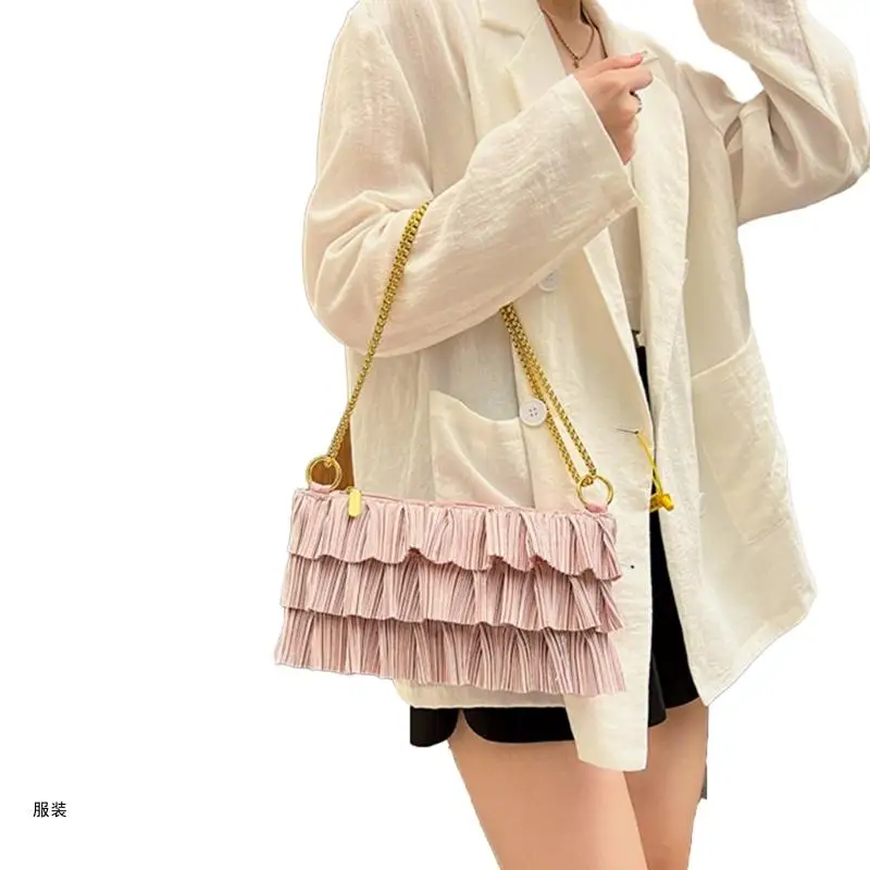 D0UD Square Bag Solid Color Shoulder Bag Ruched Versatile Chain Bag for Girl Women