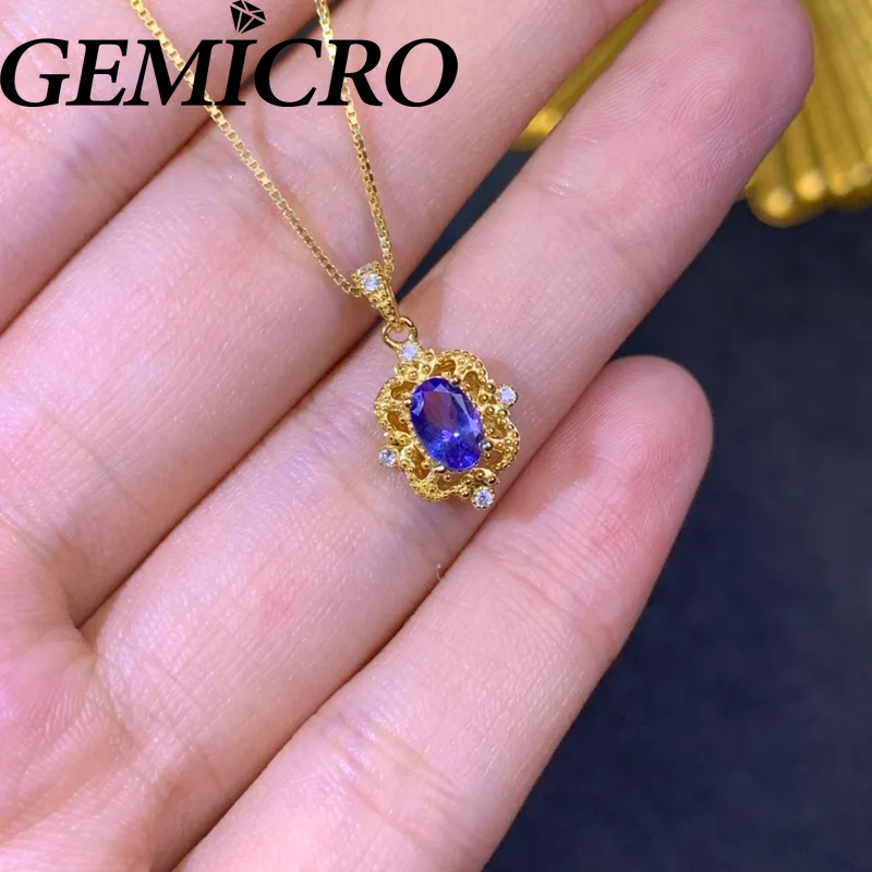 

Gemicro 100% 925 Silver New Arrival Attractive 4*6mm Natural Tanzanite Pendant Necklace for Women Fine Jewelry Wear Gifts