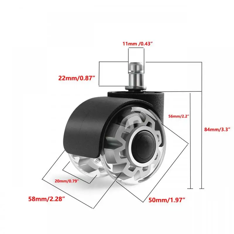 5 pcs 2inch Office Chair Caster wheel rotating rubber soft safety roller Pu transparent furniture