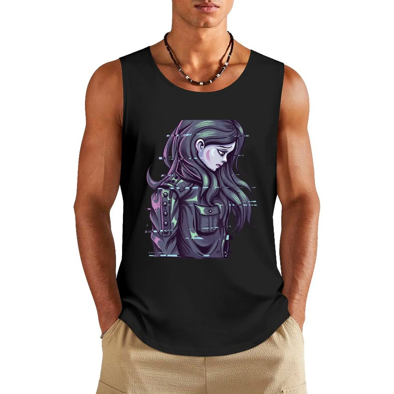 Esthetische Vaporwave E-Girl Love Anime Glitch Girl Nu Goth Tank Top Schattige Tops Mouwloze Jassen Bodybuilding Mannen