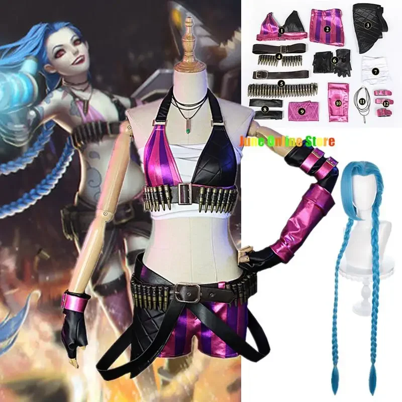 

League Of Legends Jinx Cosplay Costume Game LOL Jinx Accessories Clothes Full Halloween Cosplay Costume