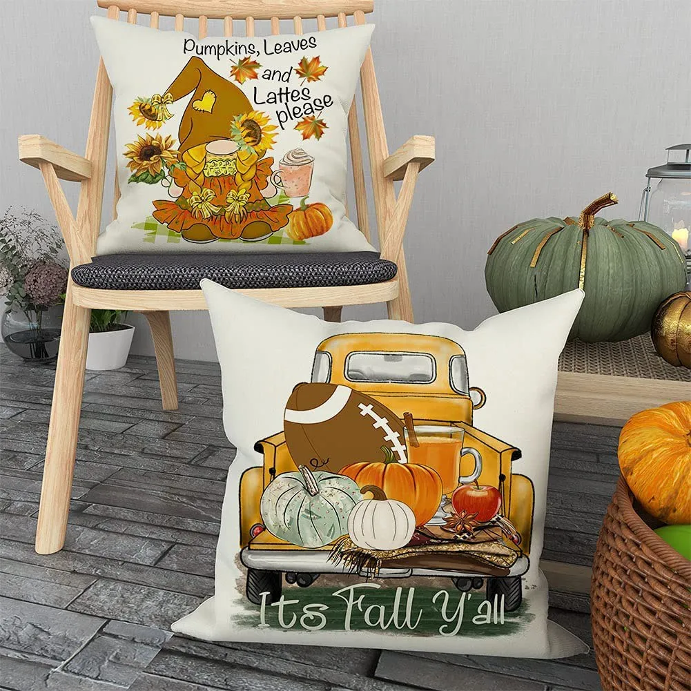 HFES Fall Farmhouse Fronhas 18X18 Conjunto de 4 Decoração de Ação de Graças de outono para sofá em casa interna e externa