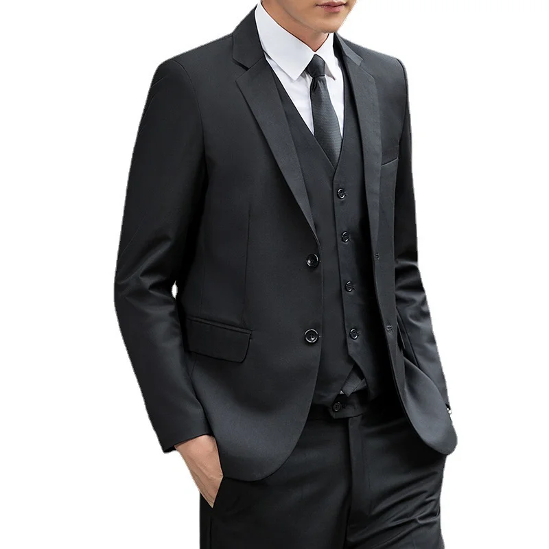 Men 2 Button Black Business Suit Set Formal Wedding Groomsman Interview Office Blazer Trousers Two Pieces Suit