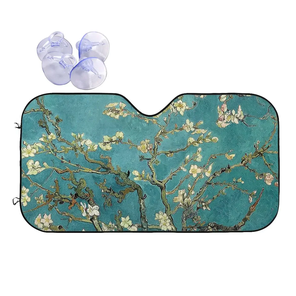 Original Van Gogh Art Restored Blossoming Almond Tree Novelty Windshield Sunshade Aluminium Foil Car Sunshade Sun Shade Protect