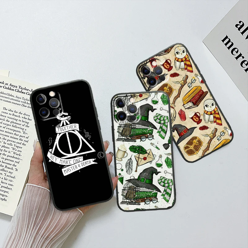 Potters Ring Wand Harries Apple iPhone 15 14 13 12 11 X XS XR 8 7 6 Pro Plus Max Mini 5S 5 SE Black Phone Case