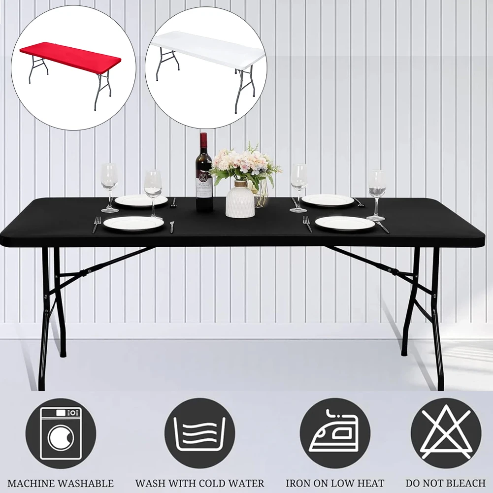 

1Pc Stretch Spandex Tablecloth Elastic Fitted Picnic Table Cover Washable Folding Table Cover Rectangle Polyester Tablecloth