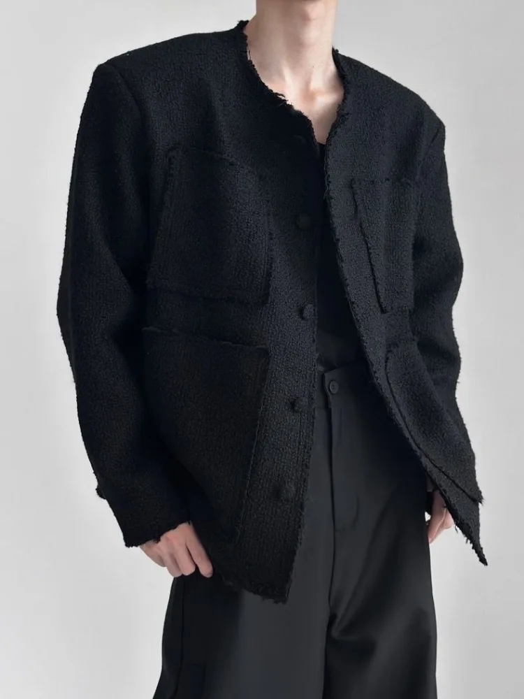 Advanced Neutral Jacket with Fringed Design Men Woven Lazy Loose Top Autumn Winter Fluffy Coats Single Breasted Knitted Cardigan