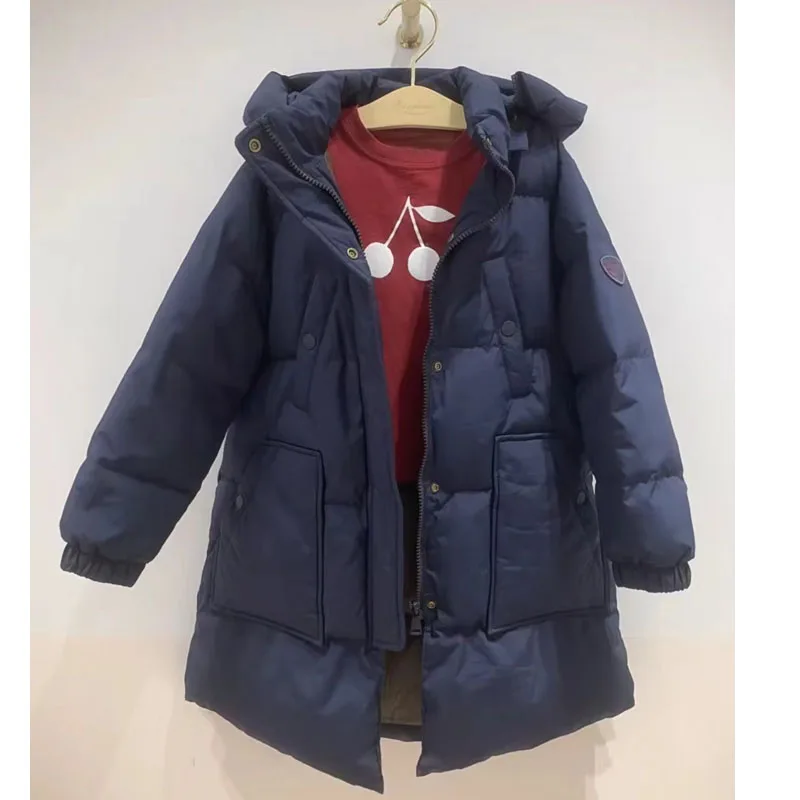 Winter Girls Boys Down Cotton Outwear Solid Color Thickened Hooded Warm Jacket Fashion Down Coat Children Outdoor Windbreaker