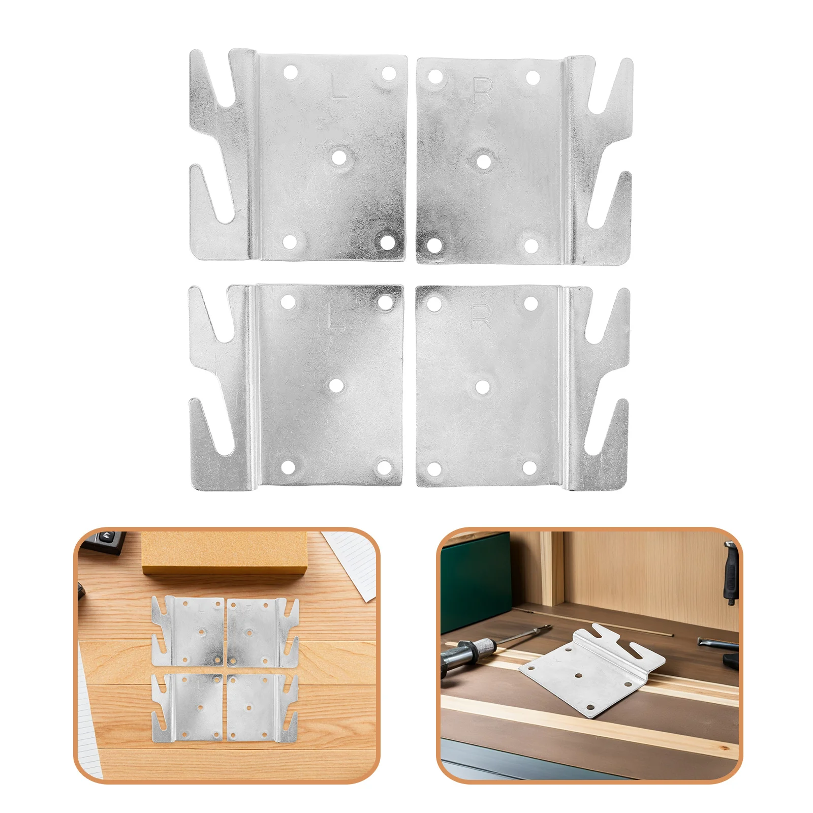 

4pcs Bed Corner Connectors Heavy Duty Hook Plates For Wood Metal Frames Seamless Invisible Brackets - Replacement Bed Frame