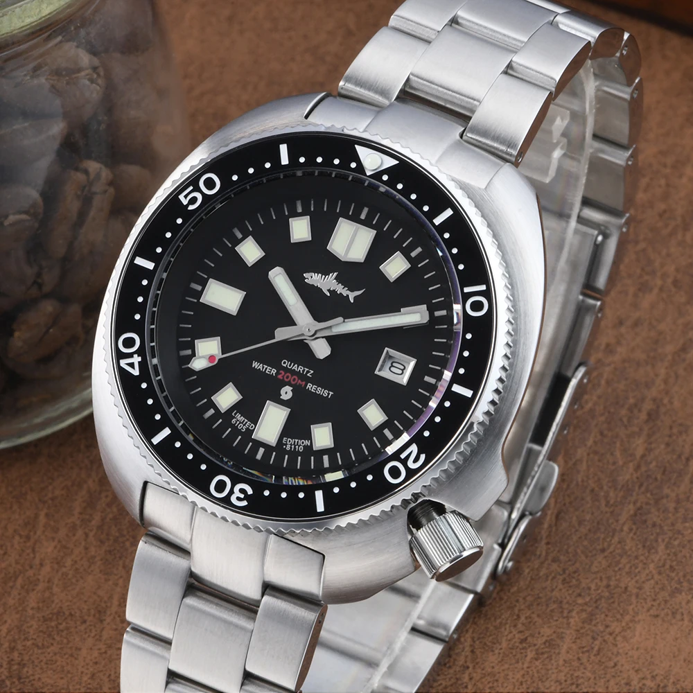 HEIMDALLR MIYOTA QUARTZ Movement Stainless Steel Diving Watch Turtle 6105 C3 Super Luminous Sapphire Men's Watch