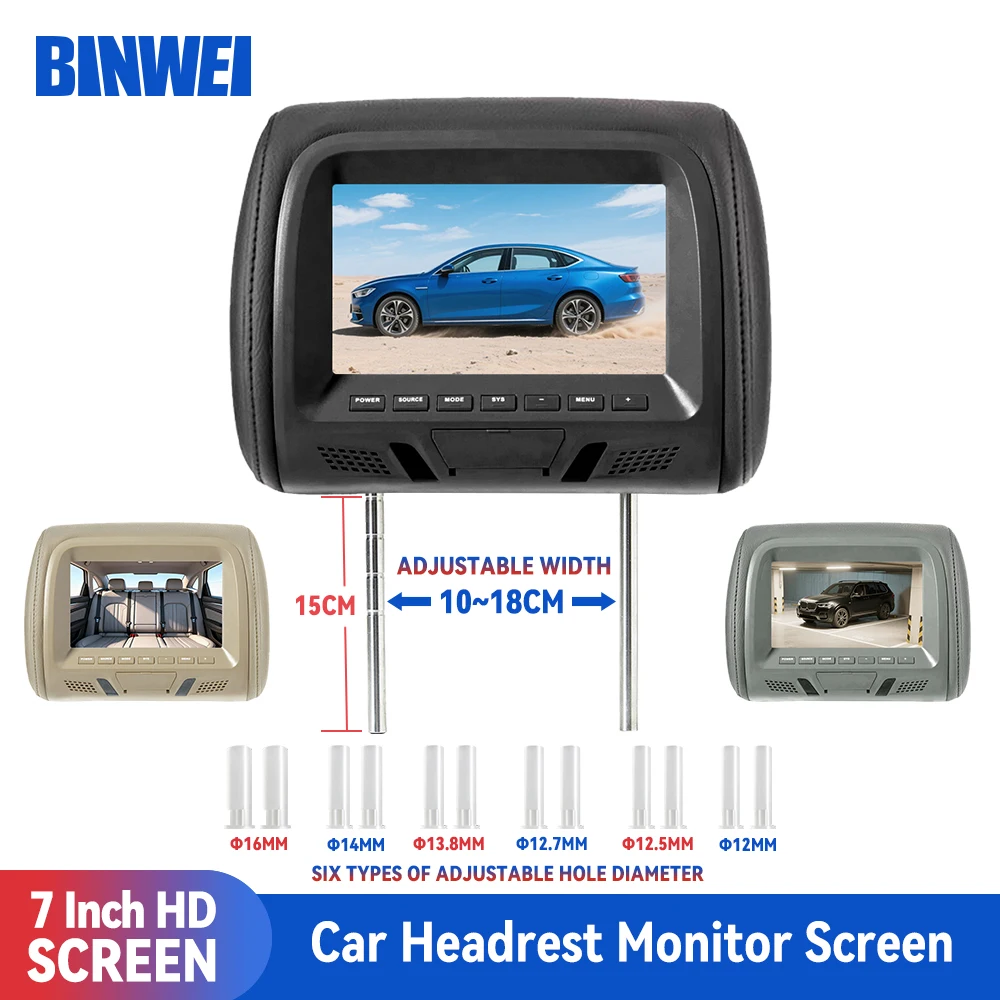 BINWEI 7 Inch Car Headrest Monitor Screen Pillow Automotive Control AV Input LCD Display Remote Universal Auto Multimedia