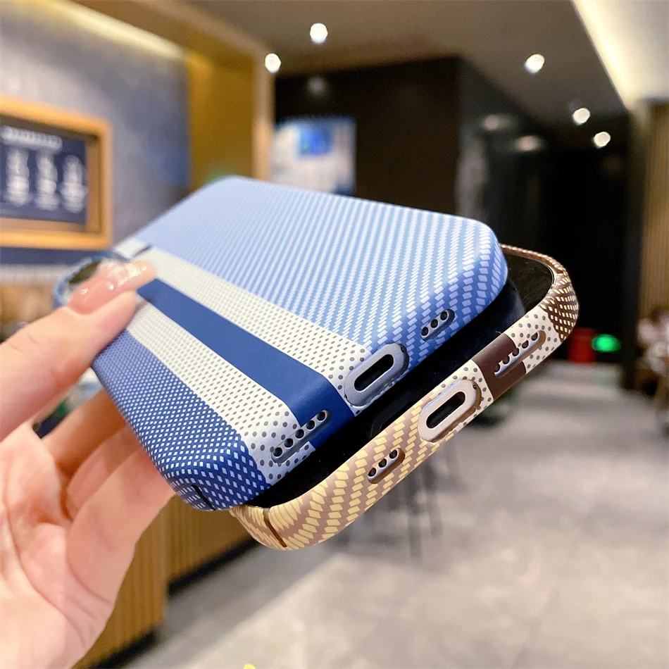 Luxury Hit Color Carbon Fiber Watermark Pattern Slim Case For iPhone 11 12 13 14 15 16 Pro Max 16plus Shockproof Hard PC Cover