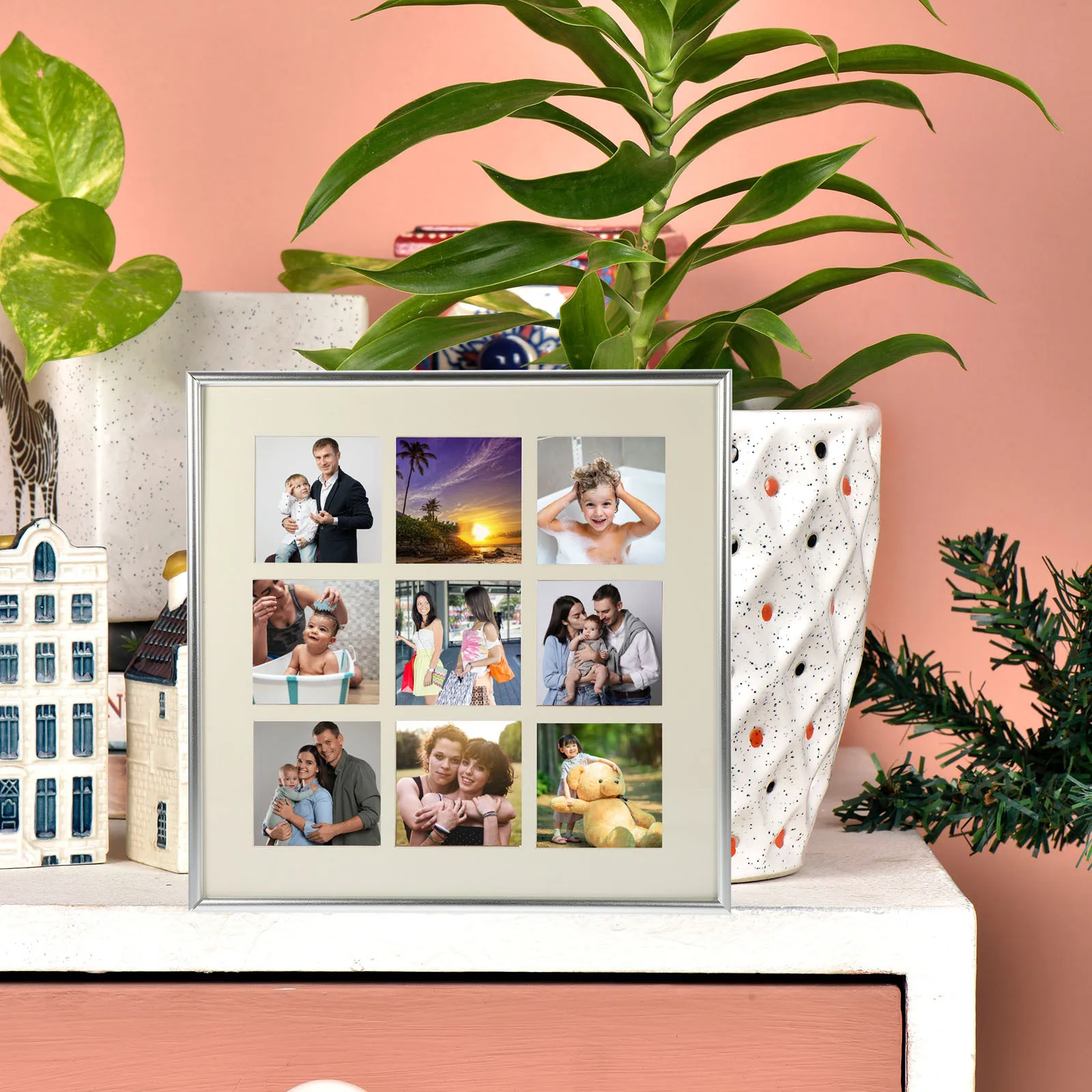 

1pc 9 Compartment Photo Frame Wall Desk Display Holder For Home Office Eco-Friendly Picture Organizer Decorative Photo Holder