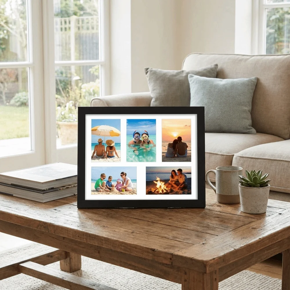 Multi-functional 5-Grid Photo Frame Rectangle Handmade Wooden Picture Frame Changeable DIY Photo Frame Wall Decoration
