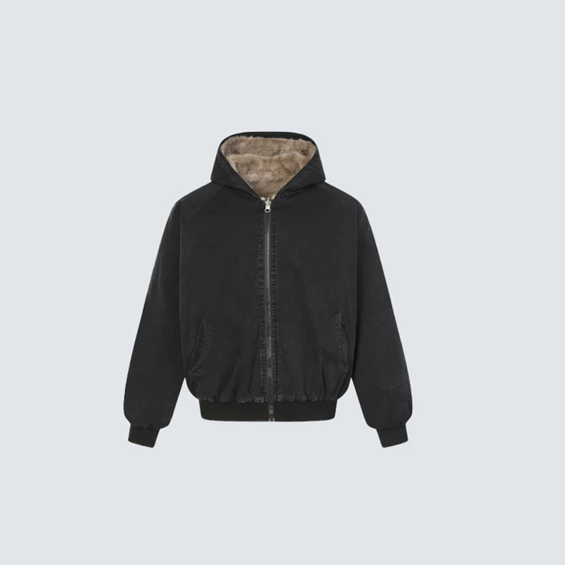 American Washed Vintage Hooded Jacket With Plush Lining Thickened Warm Zipper Hoodie Men's Y2k Women's Cotton Jacket