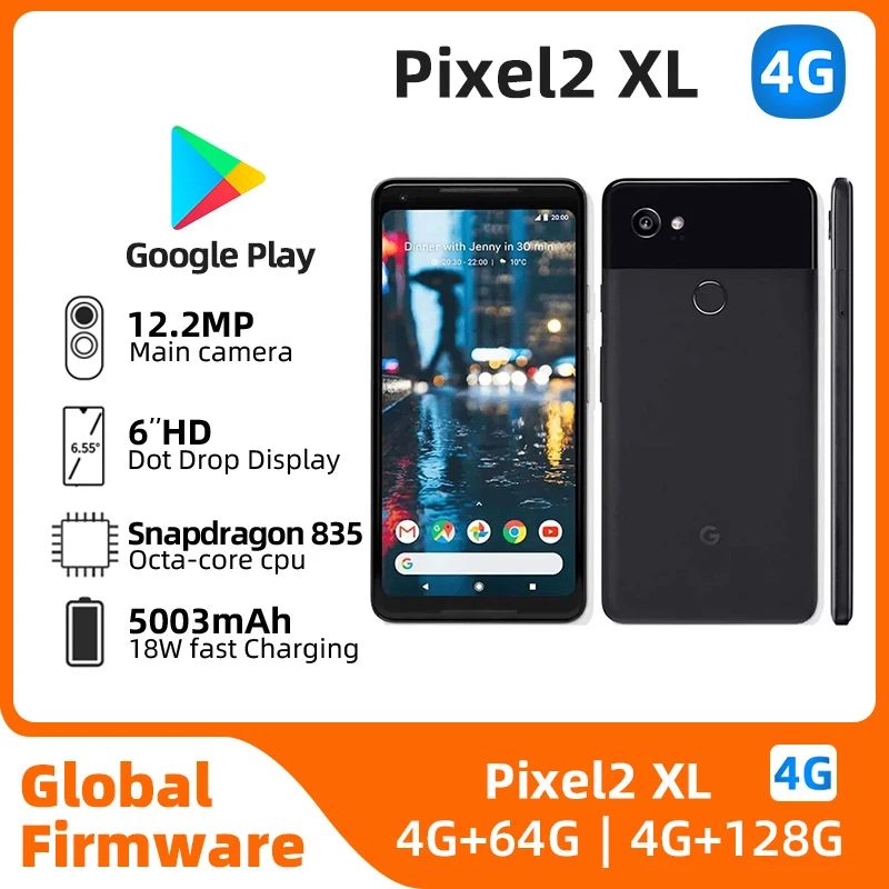 Google-móvil Pixel 2 XL, 4G, 4GB de RAM, 64GB/128GB de ROM, 3520mAh, 12MP, NFC, huella dactilar, Original, desbloqueado, 99% nuevo