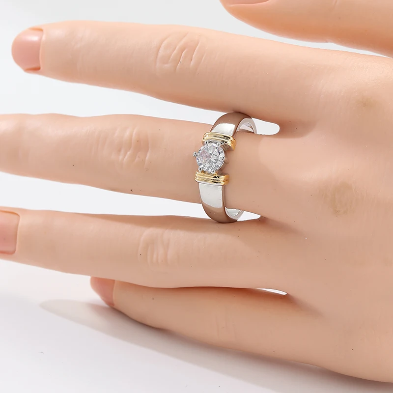 Sparkling Inlaid White CZ Women's Ring Vintage Two Color Hand Carving Daily Wear Party Jewelry Anniversary Gift