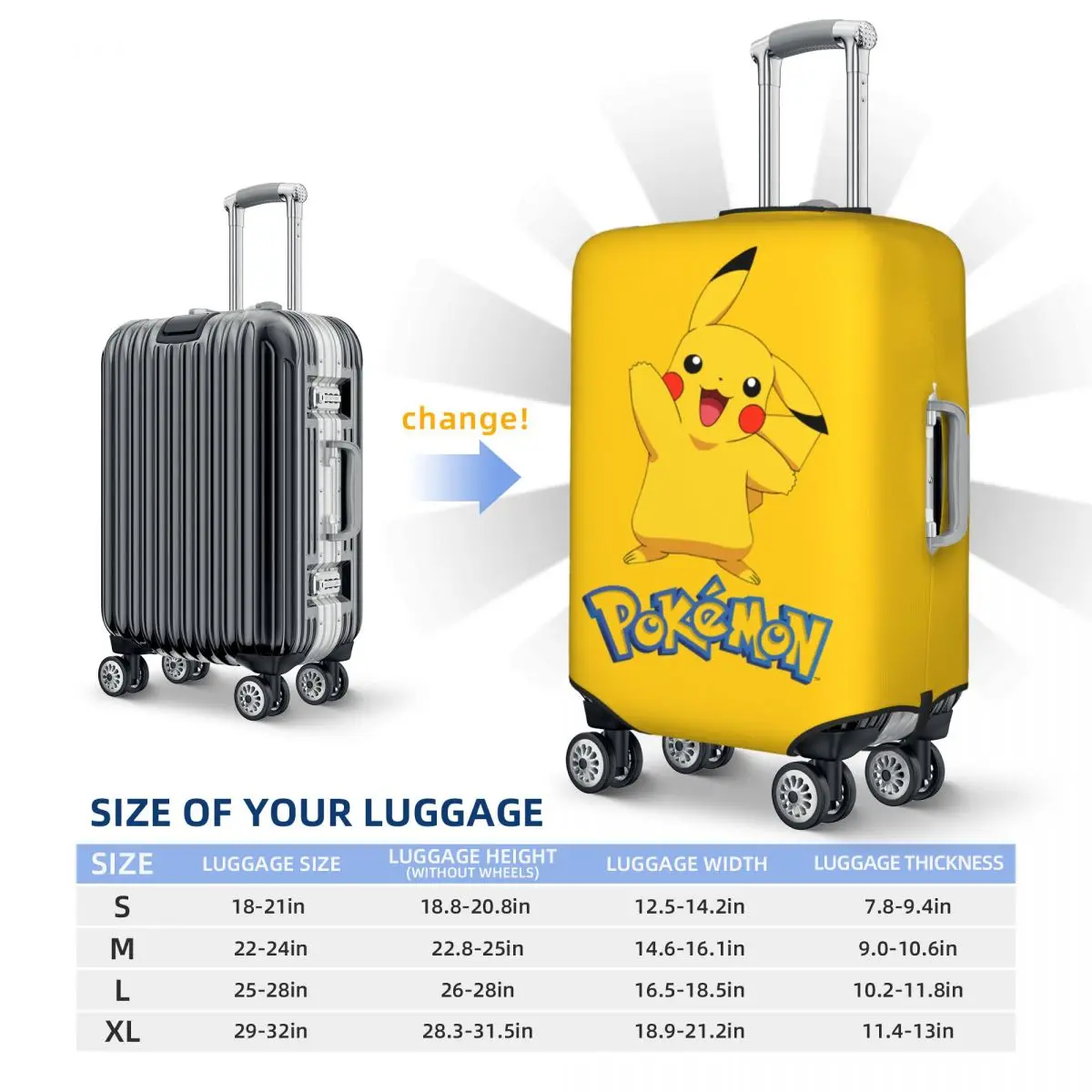 Custom Pokemon Pikachu Reisbagage Hoes Wasbare Koffer Cover Protector Fit 18-32 Inch